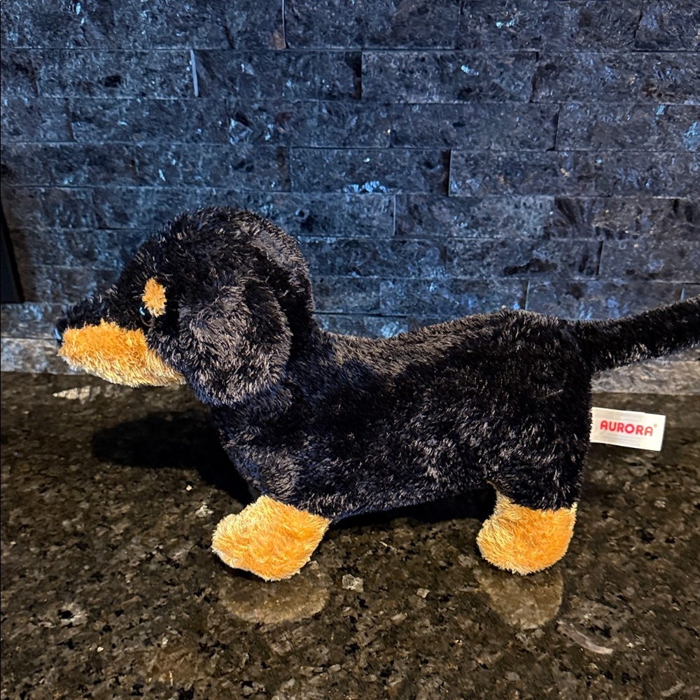 Aurora Black and Tan Stuffed Dachshund Toy, excellent condition.